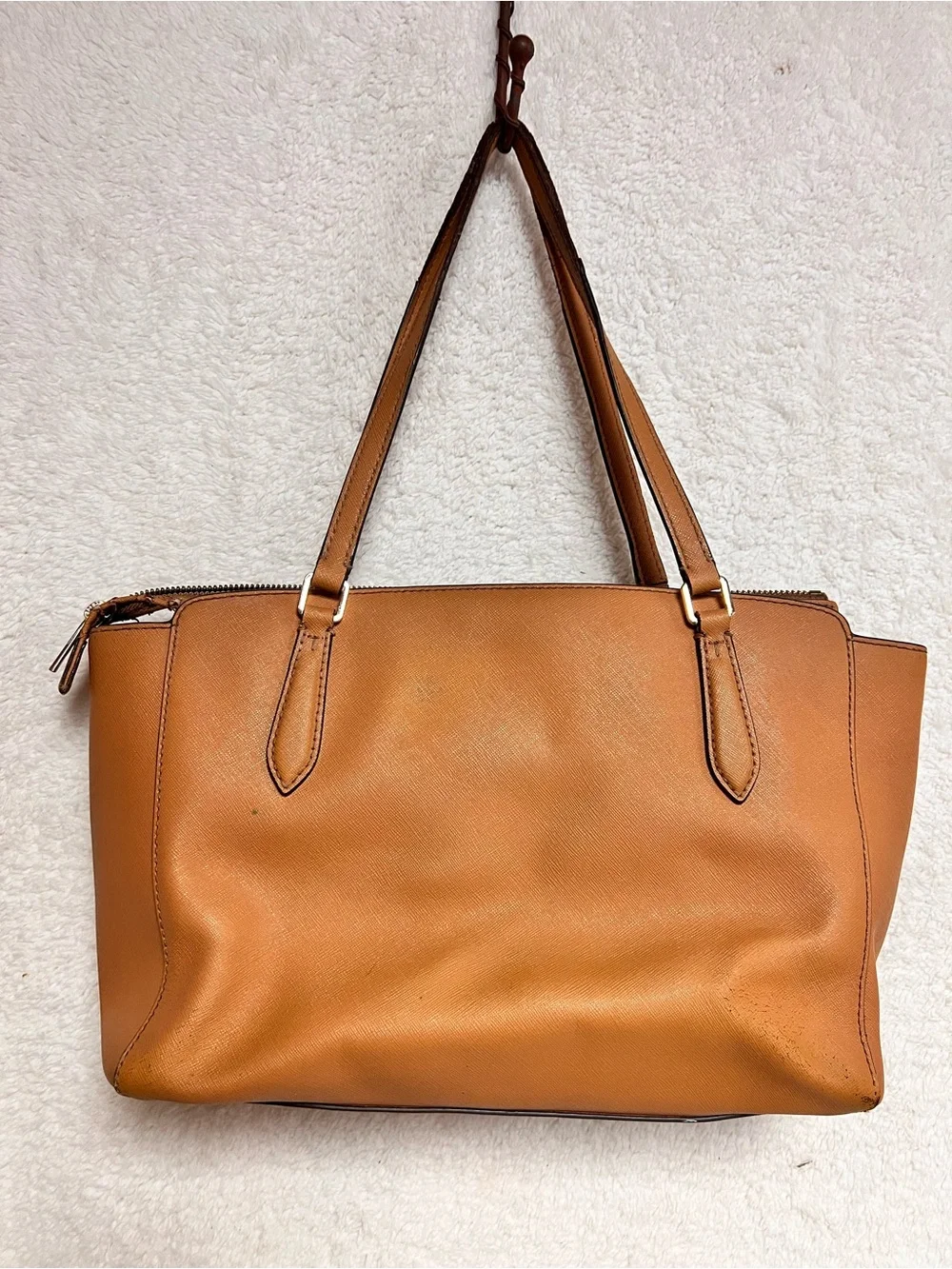 Tory Burch Cognac Leather Zip-Top Tote